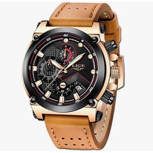 Lige Quartz 1853 Chronograph Waterproof Watch. In Sport Brown Leather